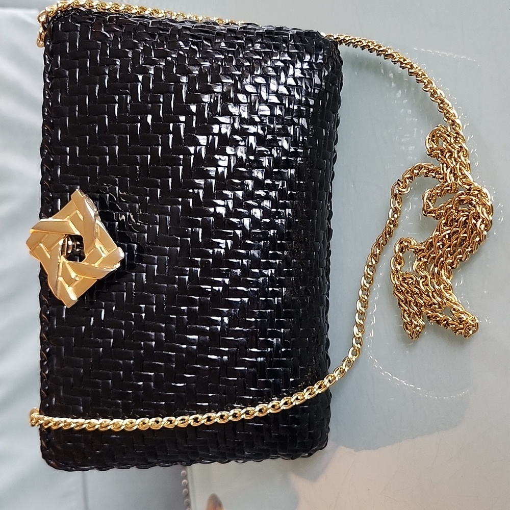 Vintage Y2K 70s Chic Elegant Woven Rodo Evening Bag With Gold Chain Classic Luxe